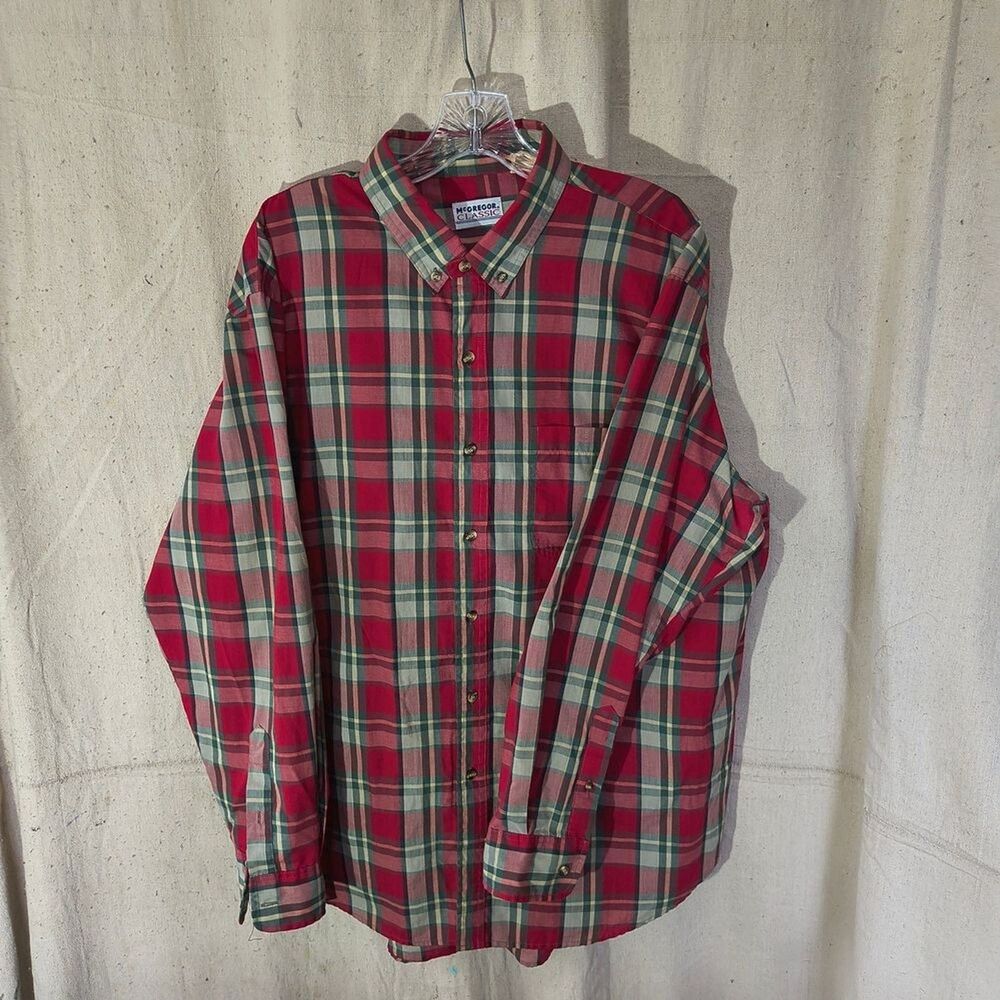 McGregor Classic Men's Extra Large Red and Green Plaid Long Sleeve Button Down